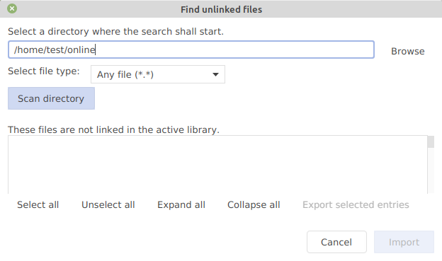 FindUnlinkedFiles - Initial dialog